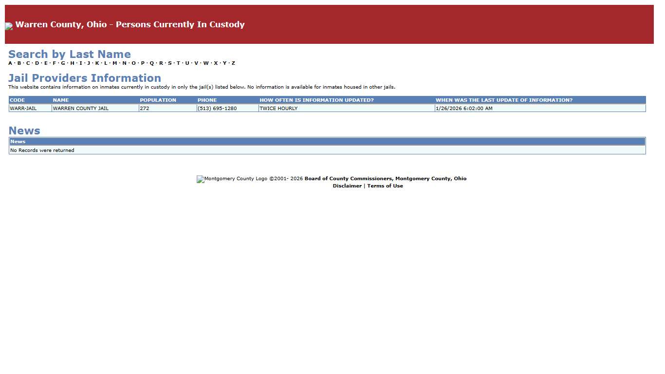 Warren County, Ohio - Persons Currently In Custody